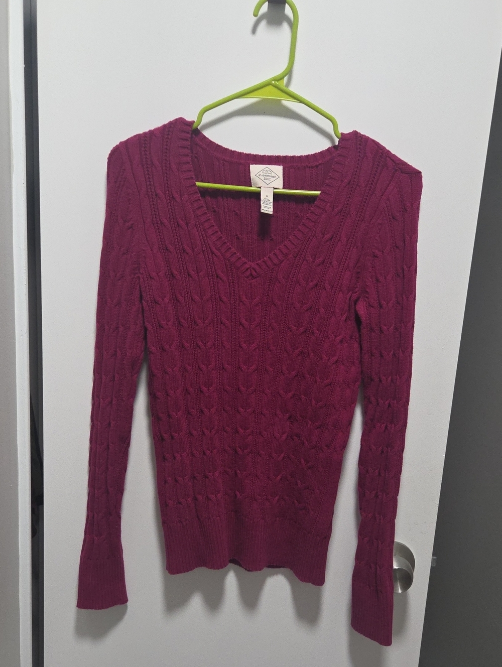 St. John's Bay Cable Knit V-Neck Sweater - Raspberry
